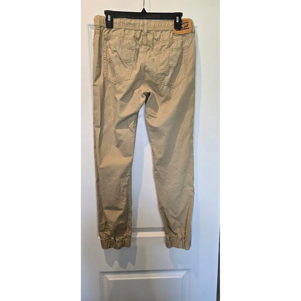 Levis Boys Khaki Jogger Pants Tan Elastic Waist Cotton Size XL 14-16